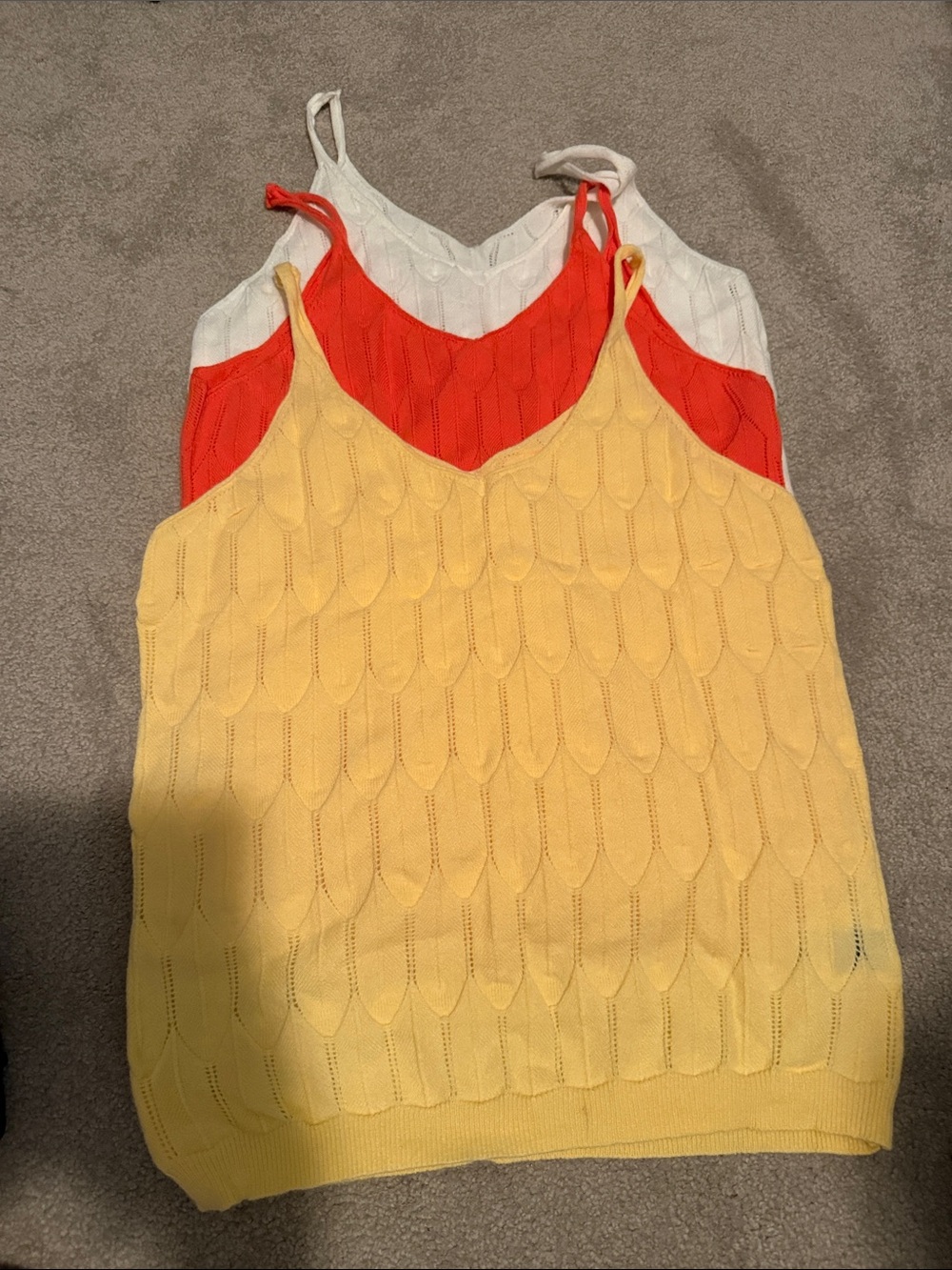 Set of 3 Knit V-Neck Cami Tanks - Yellow, Orange, White